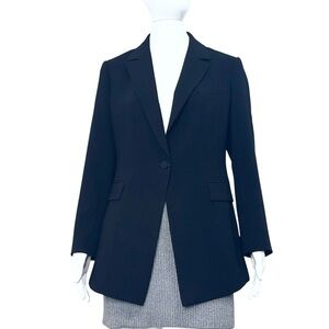 Theory Etiennette Crepe One Button Notch Lapel Cutaway Hem Blazer Black Size 8
